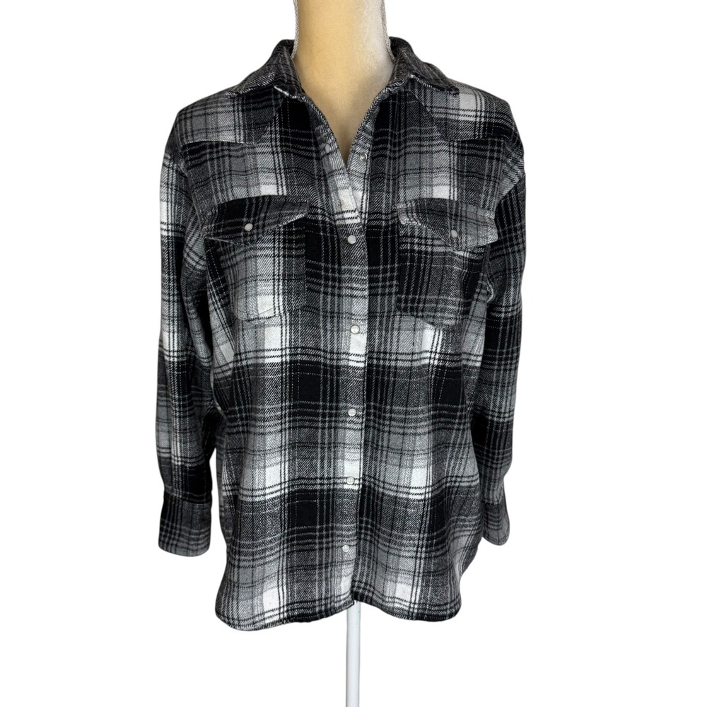 Fantastic Fawn Plaid Western Shirt Black White Pearl Snap Long Sleeve Women's  S